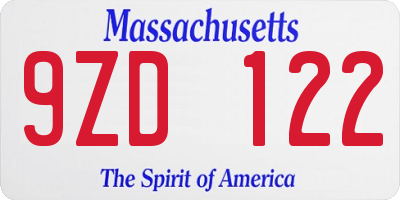 MA license plate 9ZD122