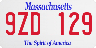 MA license plate 9ZD129