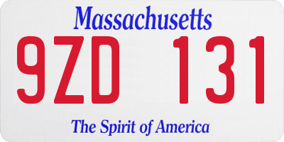 MA license plate 9ZD131