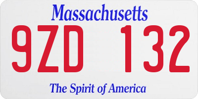 MA license plate 9ZD132