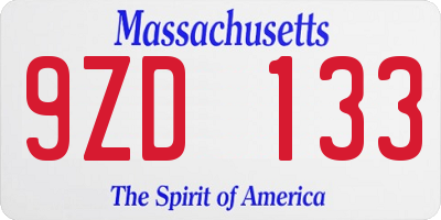 MA license plate 9ZD133