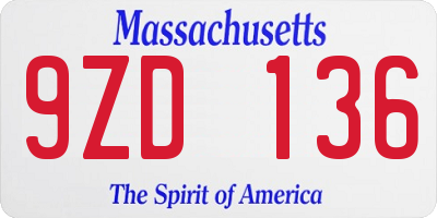 MA license plate 9ZD136