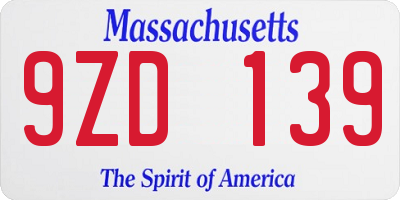 MA license plate 9ZD139