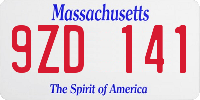 MA license plate 9ZD141