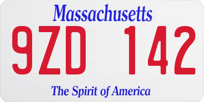 MA license plate 9ZD142