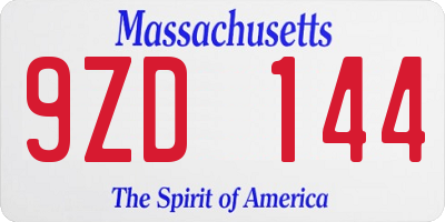 MA license plate 9ZD144