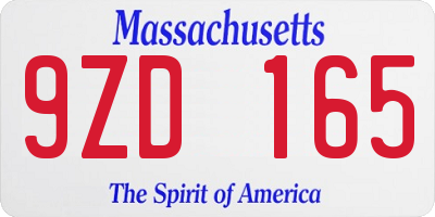 MA license plate 9ZD165