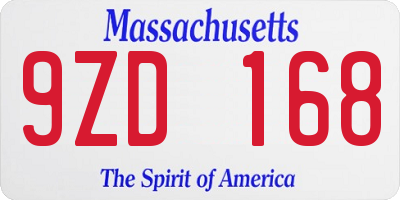 MA license plate 9ZD168