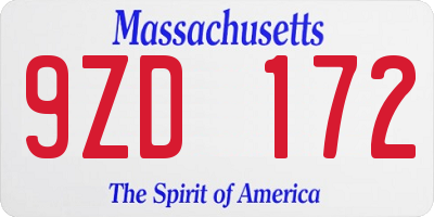 MA license plate 9ZD172