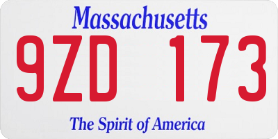 MA license plate 9ZD173