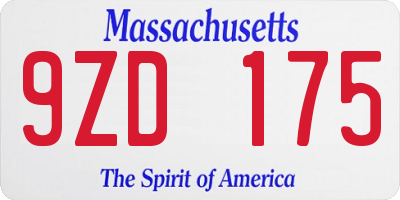 MA license plate 9ZD175