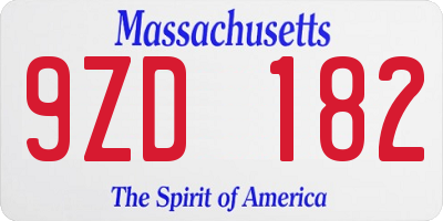 MA license plate 9ZD182