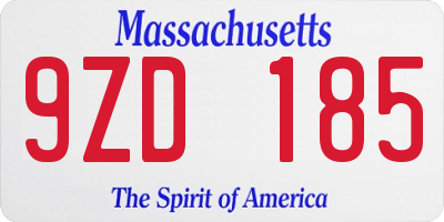 MA license plate 9ZD185