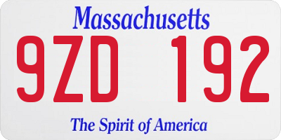 MA license plate 9ZD192