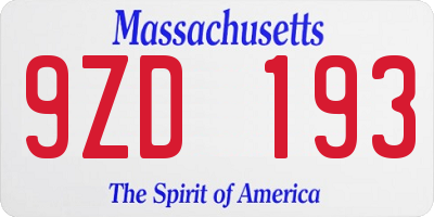 MA license plate 9ZD193