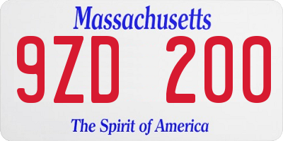 MA license plate 9ZD200