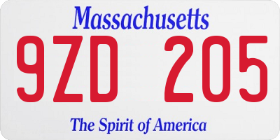 MA license plate 9ZD205