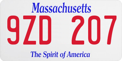 MA license plate 9ZD207