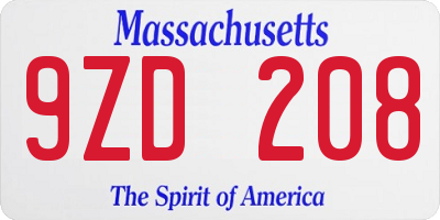 MA license plate 9ZD208