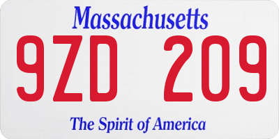 MA license plate 9ZD209