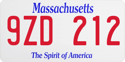 MA license plate 9ZD212