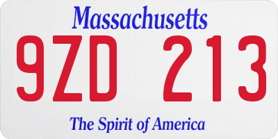 MA license plate 9ZD213