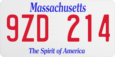 MA license plate 9ZD214