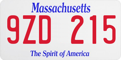 MA license plate 9ZD215