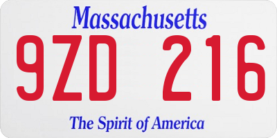 MA license plate 9ZD216