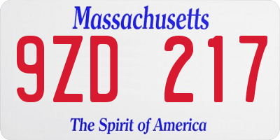 MA license plate 9ZD217