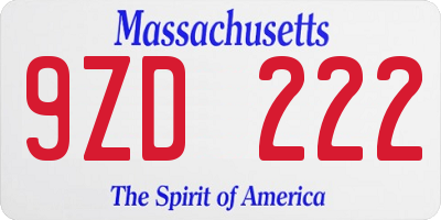 MA license plate 9ZD222