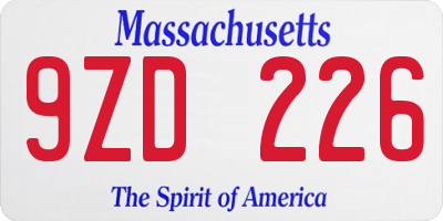 MA license plate 9ZD226