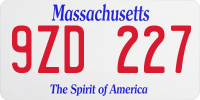 MA license plate 9ZD227