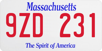 MA license plate 9ZD231