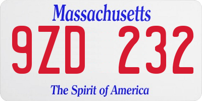 MA license plate 9ZD232