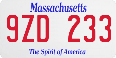 MA license plate 9ZD233