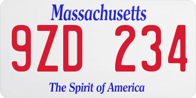 MA license plate 9ZD234