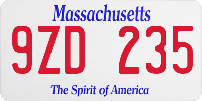 MA license plate 9ZD235