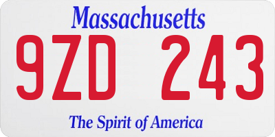 MA license plate 9ZD243