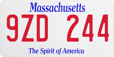 MA license plate 9ZD244