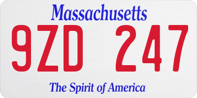 MA license plate 9ZD247