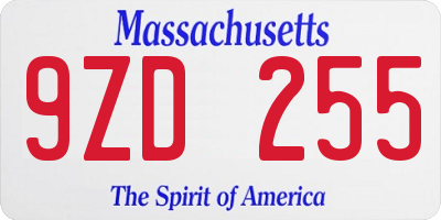 MA license plate 9ZD255