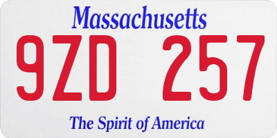 MA license plate 9ZD257