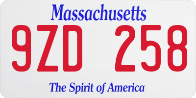 MA license plate 9ZD258