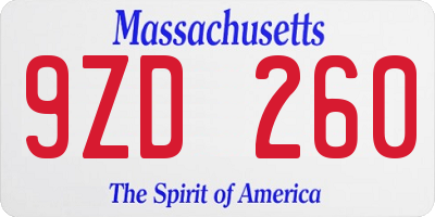 MA license plate 9ZD260