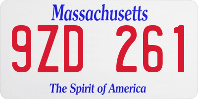 MA license plate 9ZD261