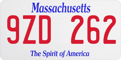 MA license plate 9ZD262