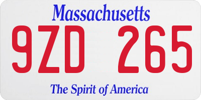 MA license plate 9ZD265