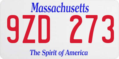 MA license plate 9ZD273