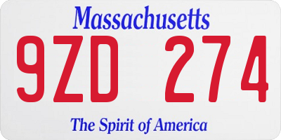 MA license plate 9ZD274